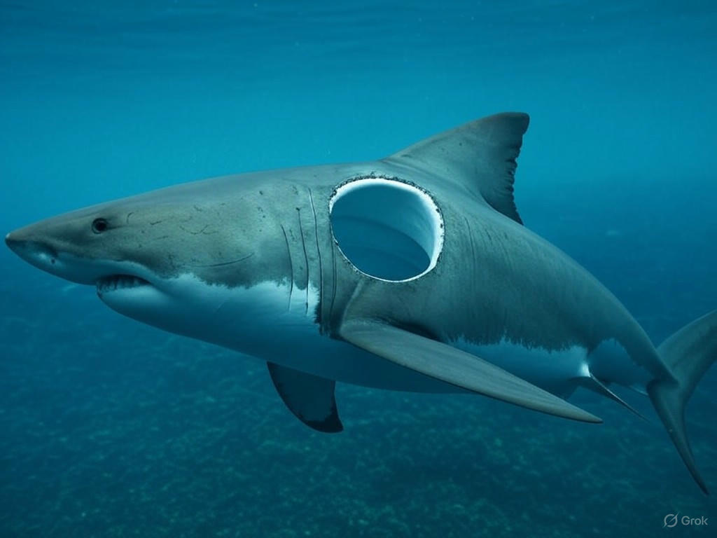 Mysterious Bite: Great White Shark Found with Circular Head Wound
