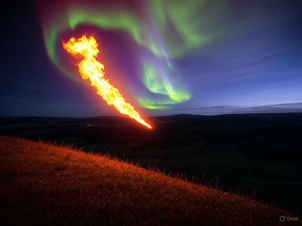 Cosmic Dance: Fireball Illuminates Aurora in Canadian Skies
