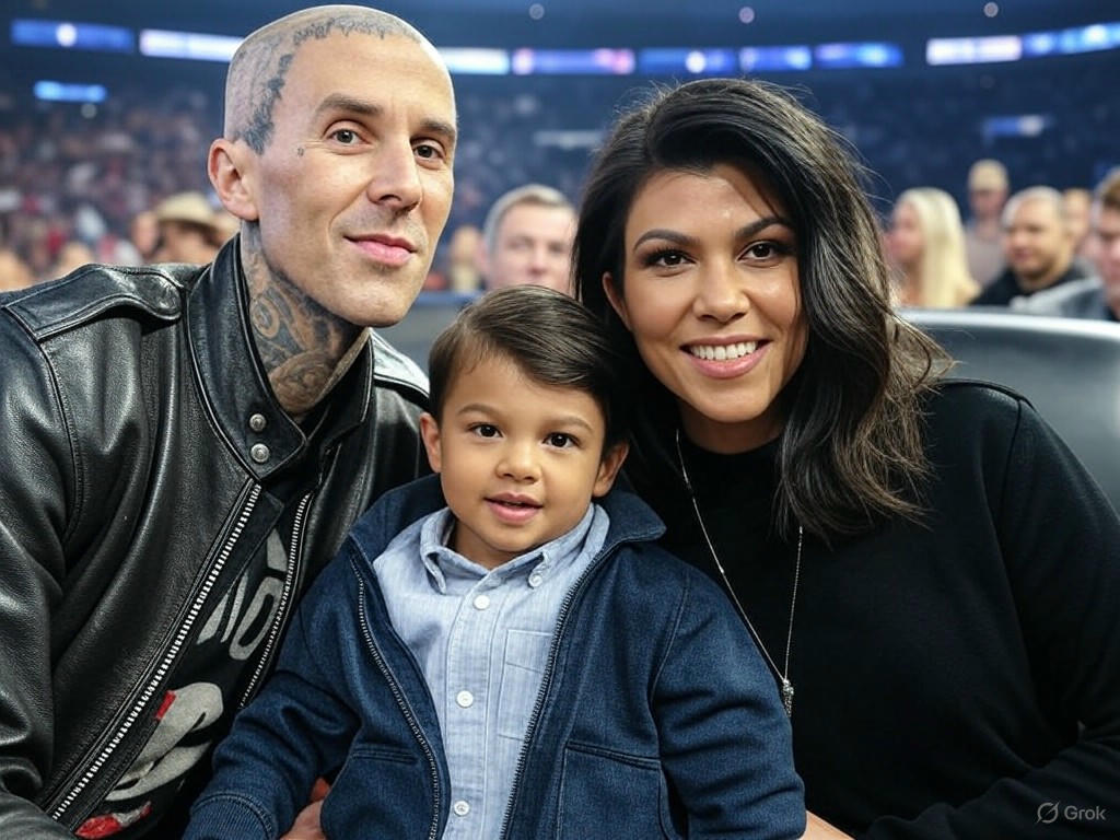 Kourtney Kardashian and Travis Barker Step Out with Baby Rocky at WWE Spectacle